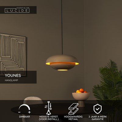 Lucide YOUNES - Hanglamp - Ø 40 cm - 1xE27 - Taupe | Essential